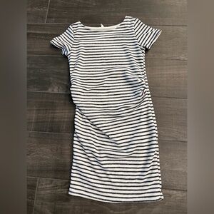 SOLD-Pinkblush Navy and White Striped Midi Dress